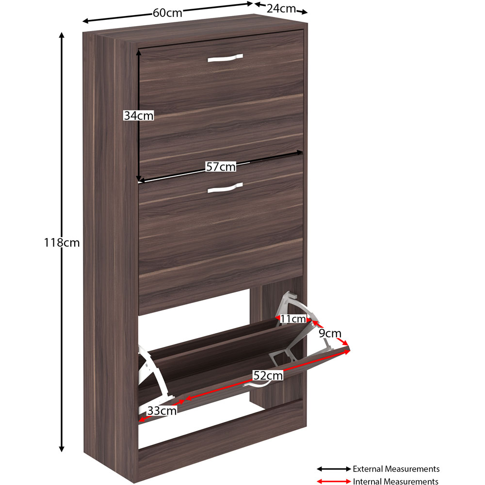 Home Vida Walnut 3-Drawer Shoe Cabinet Rack Image 7
