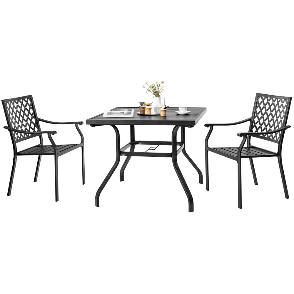 Costway 4 Seater Black Outdoor Square Dining Table with Umbrella Pole Hole Image 3