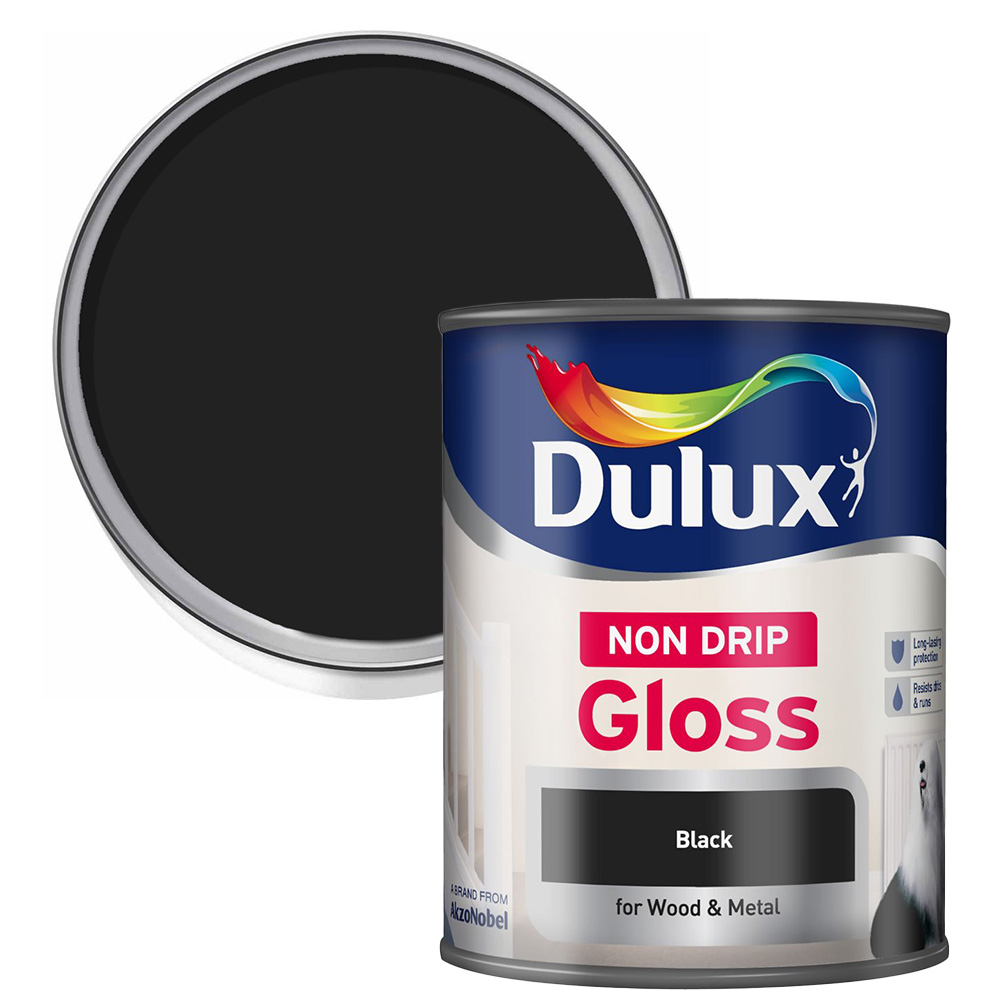 Dulux Non Drip Wood and Metal Black Gloss Paint 750ml Image 1
