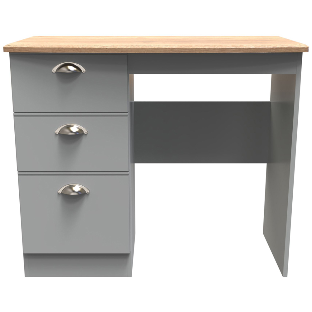 Crowndale Victoria 3 Drawer Dusk Grey and Oak Computer Desk Image 2