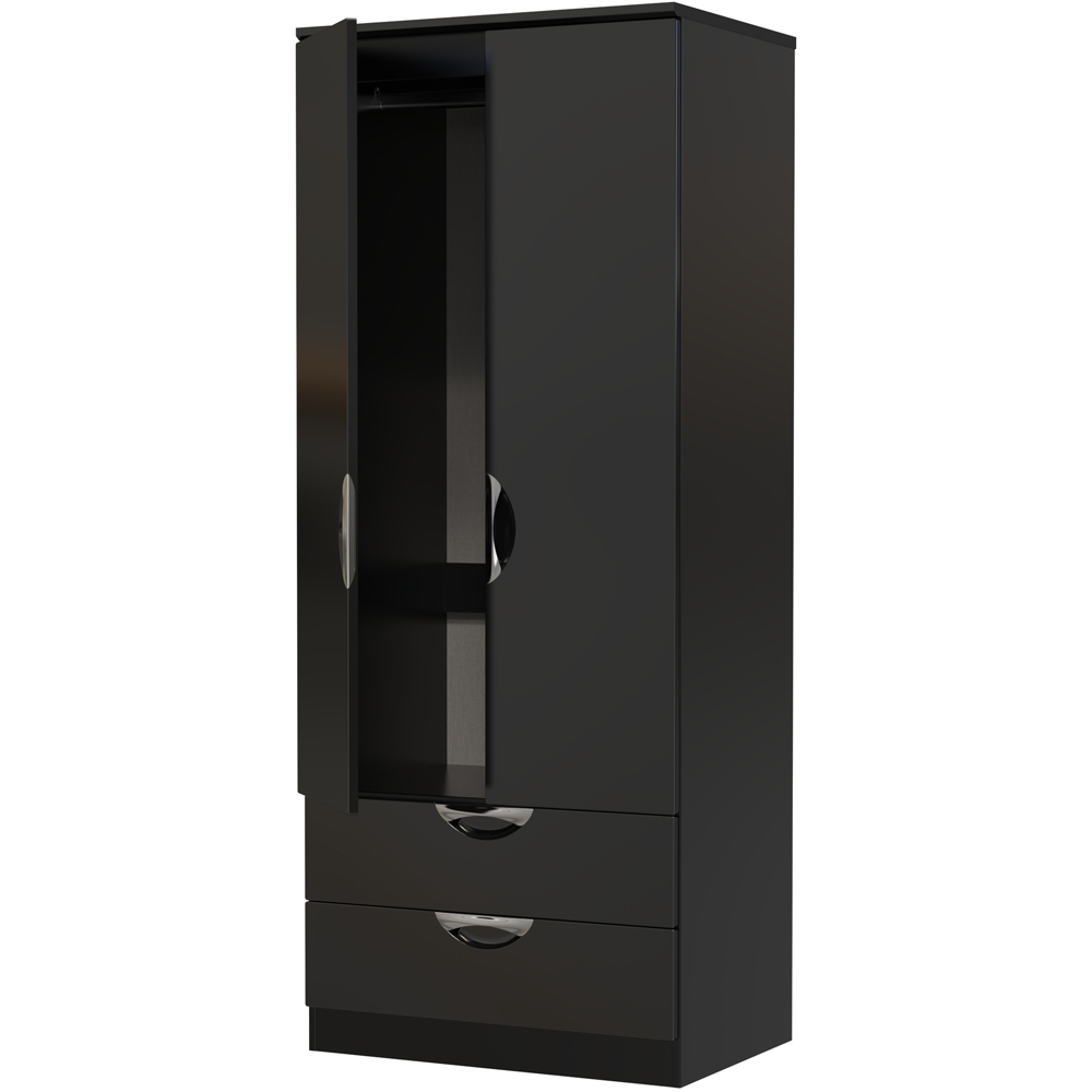 Crowndale Camden 2 Door 2 Drawer Black Gloss and Black Wardrobe Ready Assembled Image 4