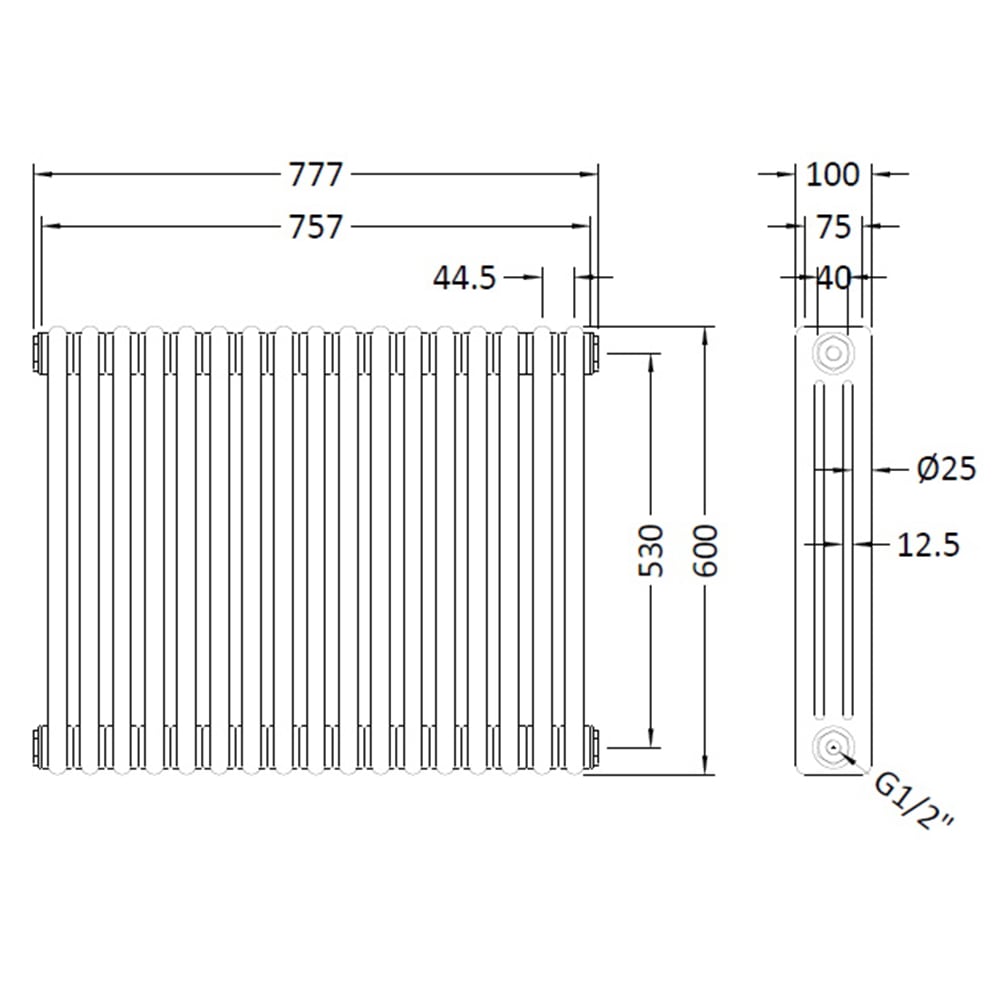 nuie Colosseum Gloss White Triple Column Traditional Radiator 600 x 777mm Image 2