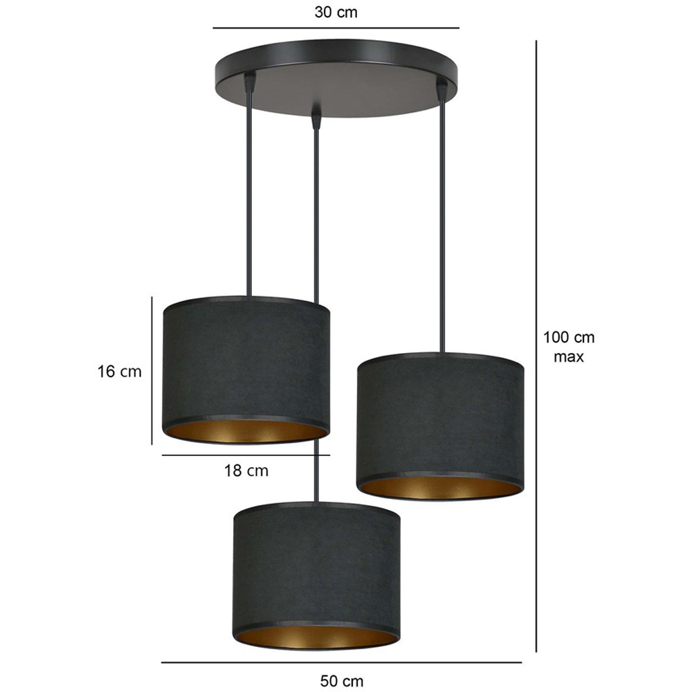 Emibig Hilde 3 Light Black E27 Ceiling Pendant Light Image 9