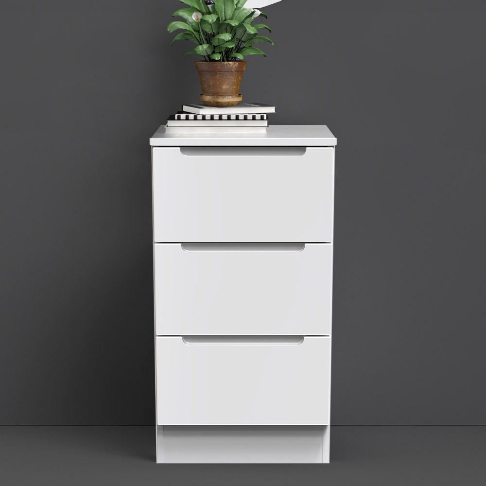 Crowndale Milan 3 Drawer Gloss White Bedside Table Image 3