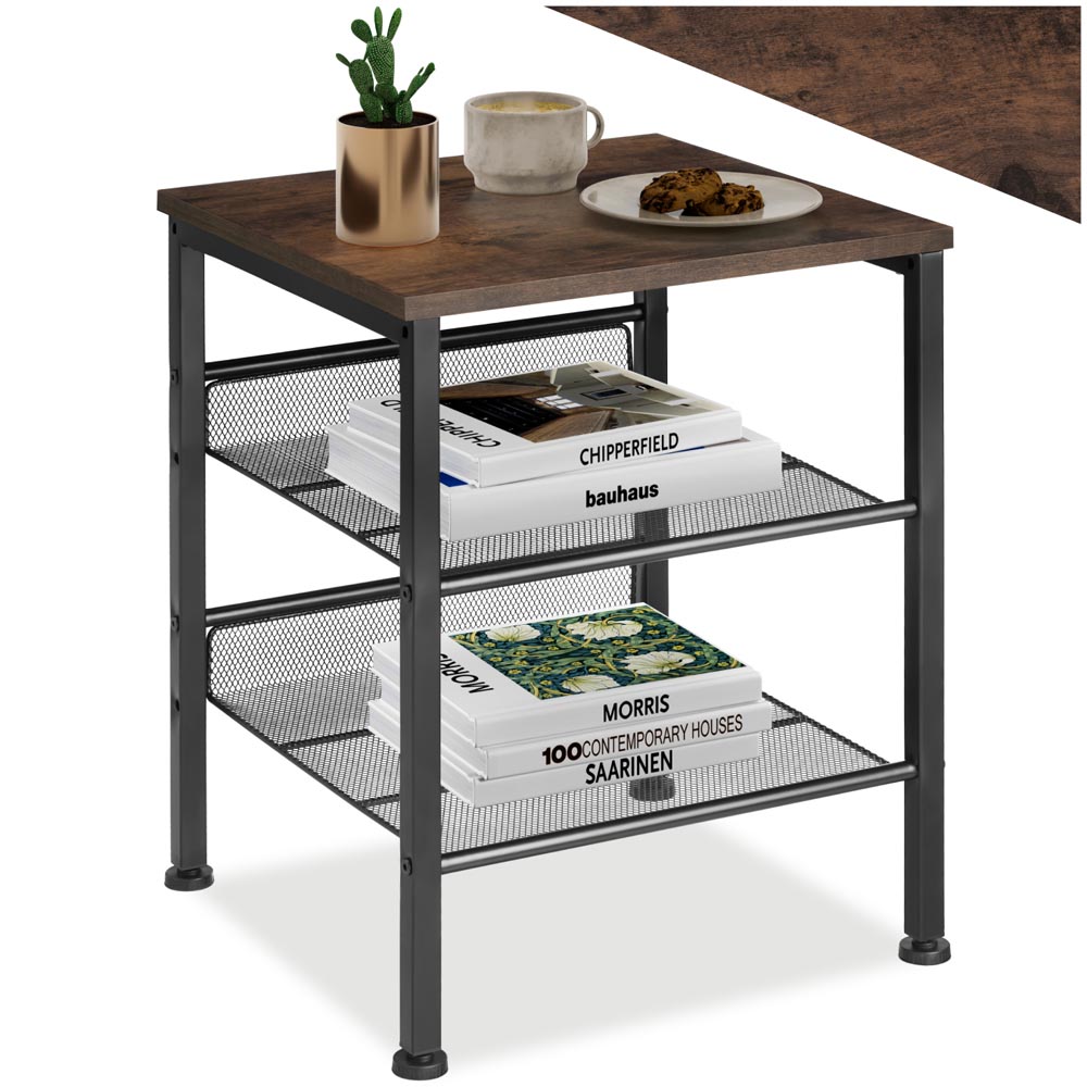 tectake Lincoln 2 Grid Shelf Dark Wood Bedside Table Image 2