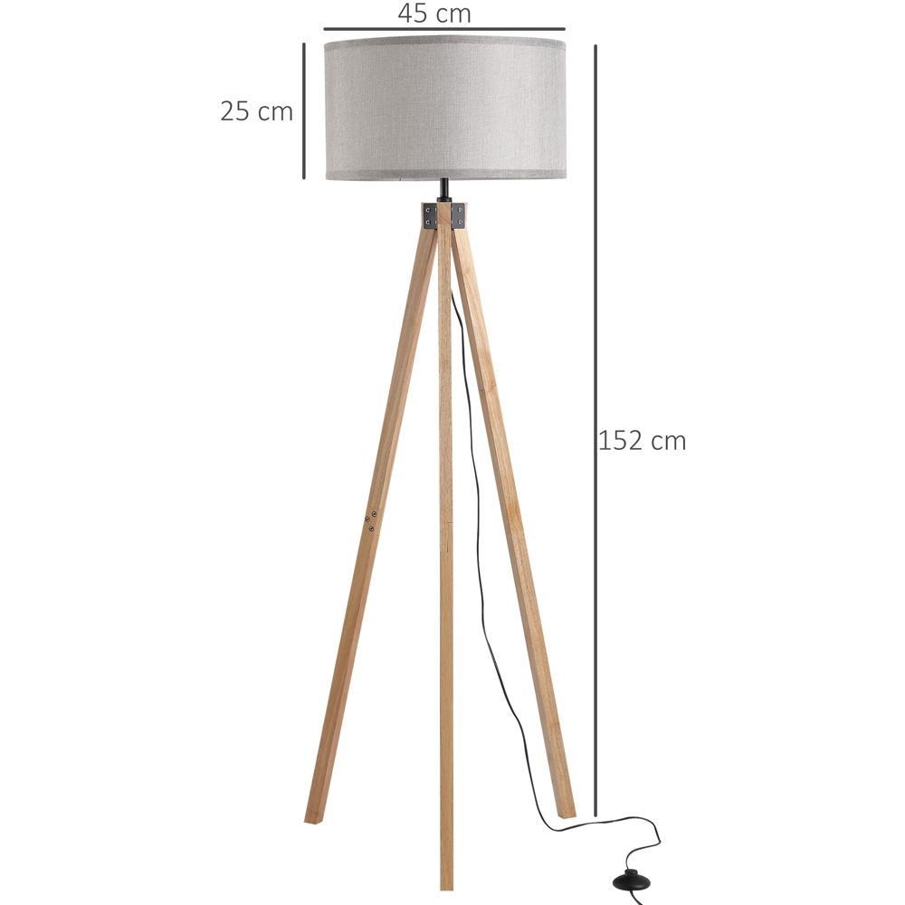 HOMCOM Grey Elegant Wood Tripod Floor Lamp Image 7