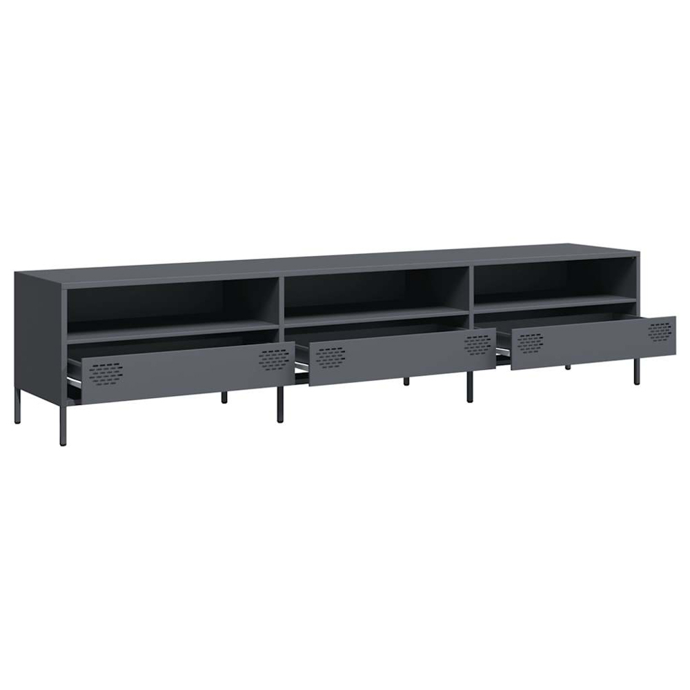 vidaXL 3 Drawer 3 Shelf Anthracite Steel Industrial Style TV Cabinet Image 3