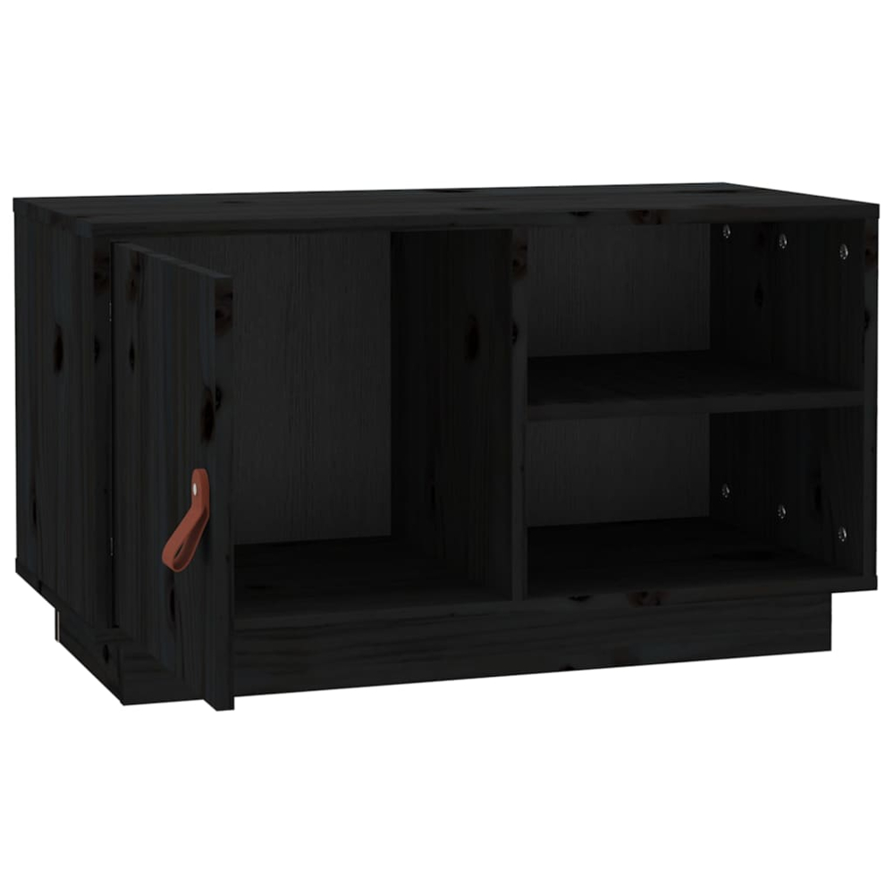 vidaXL Single Door 2 Shelf Black Solid Pine Wood TV Cabinet Image 5