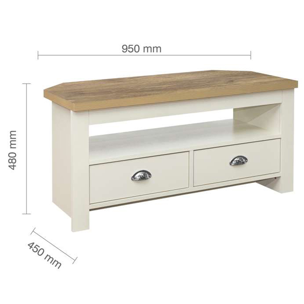 Highgate 2 Drawer Cream and Oak Corner TV Unit Image 8
