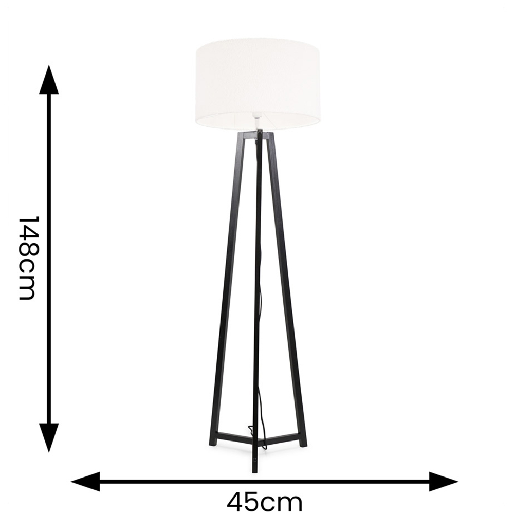 ValueLights Lottie Cream Boucle Drum Shade Black Wood Tripod LED Floor Lamp Image 4