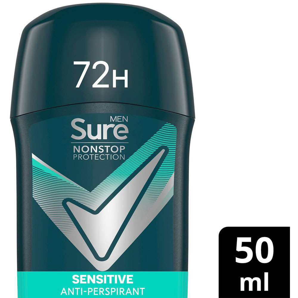 Sure Men Sensitive 72H Nonstop Protection Anti-Perspirant Deodorant Stick 50ml 18 Pack Image 4
