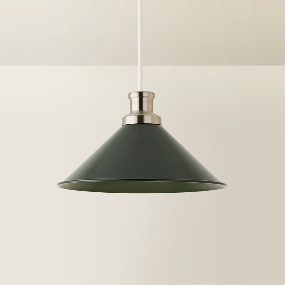 ValueLights Forest Green Tapered Metal Shade with Rolled Edge and Metallic Fitting Image 3