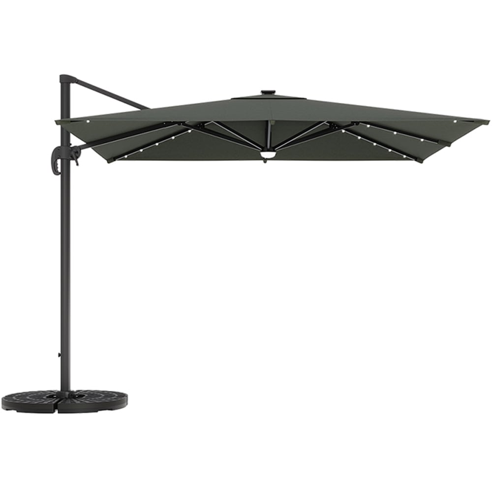 Living and Home Dark Grey LED Square Rotatable Cantilever Parasol with Round HDPE Base 3m Image 1