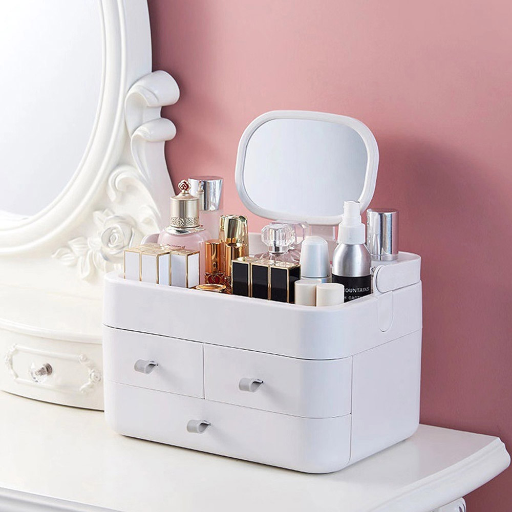 Living and Home White Large Makeup Organiser with Mirror Wilko
