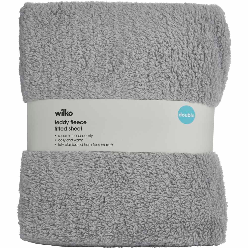 Wilko Double Grey Soft Teddy Fleece Fitted Bed Sheet Image 4
