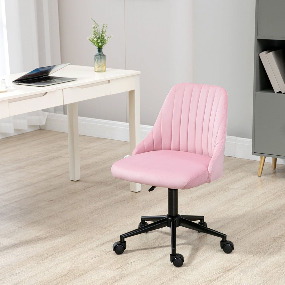 Portland Pink Velvet Office Chair with Adjustable Height and Wheels Image 4