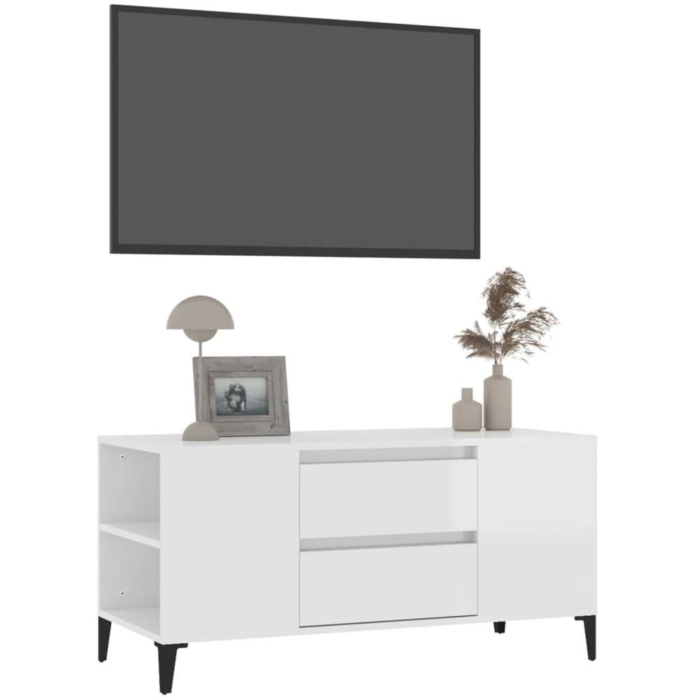 vidaXL 2 Drawer 4 Shelf High Gloss White TV Cabinet Image 4