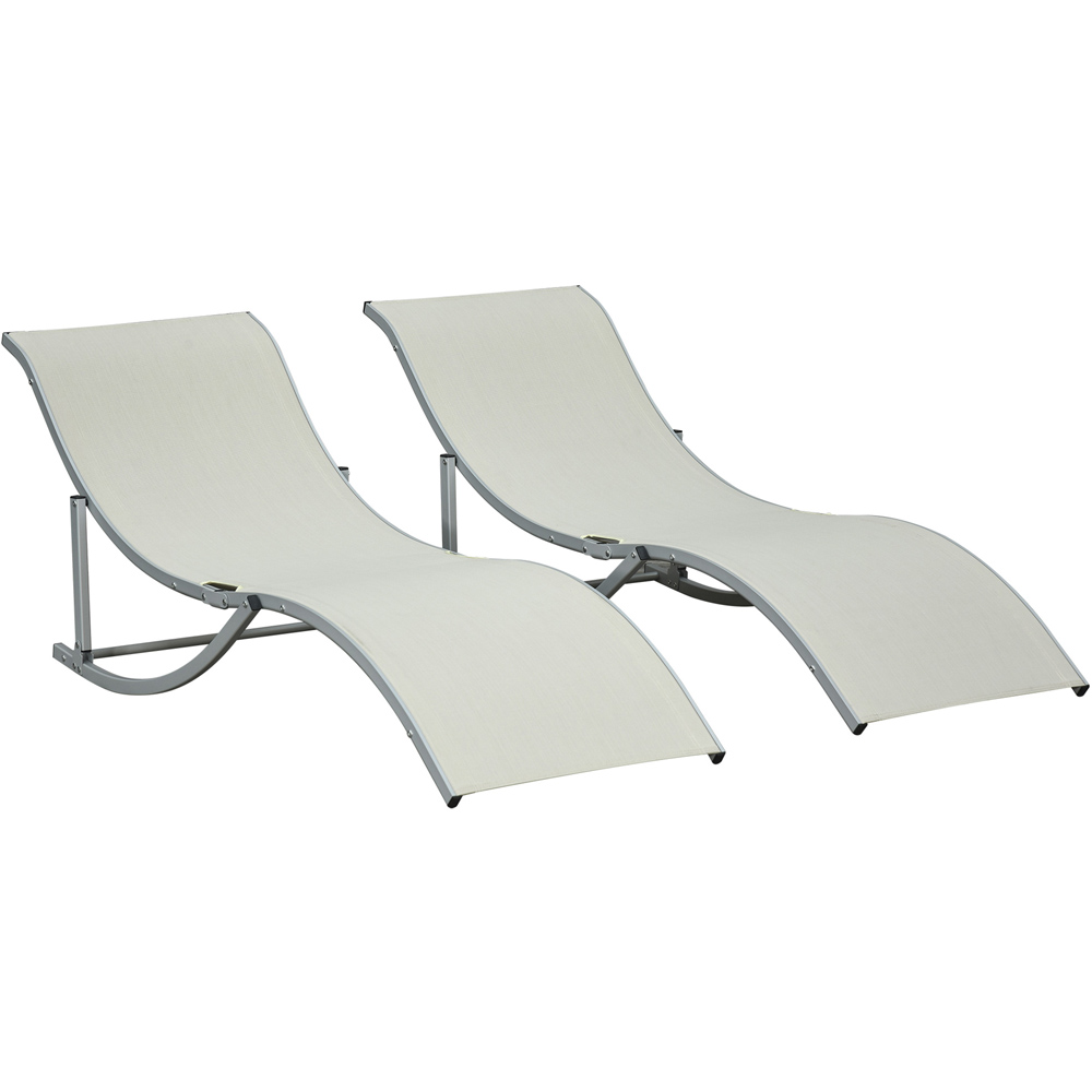 Outsunny Set of 2 Beige S-shaped Foldable Sun Lounger Image 2