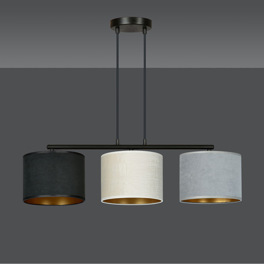 Emibig Hilde 3 Light Black Grey and White Shade Black E27 Ceiling Pendant Light Image 5