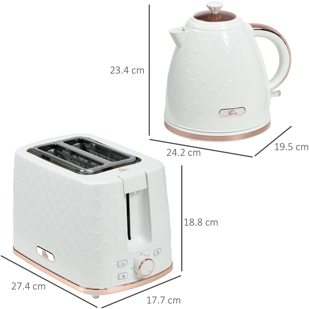 HOMCOM 800-181V70CW White 1.7L Kettle and 2 Slice Toaster Set Image 7