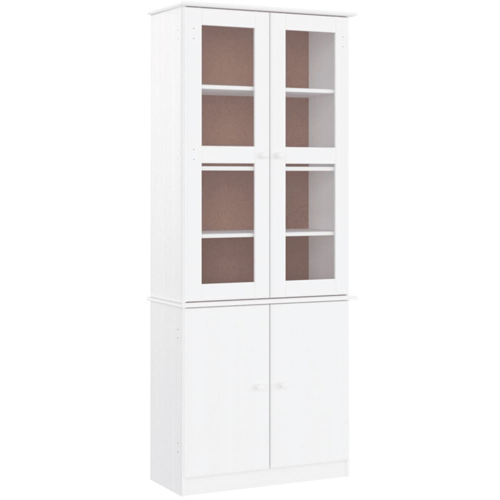 vidaXL 4 Door 4 Shelf White Solid Pine Wood Glass Display Cabinet Image 2