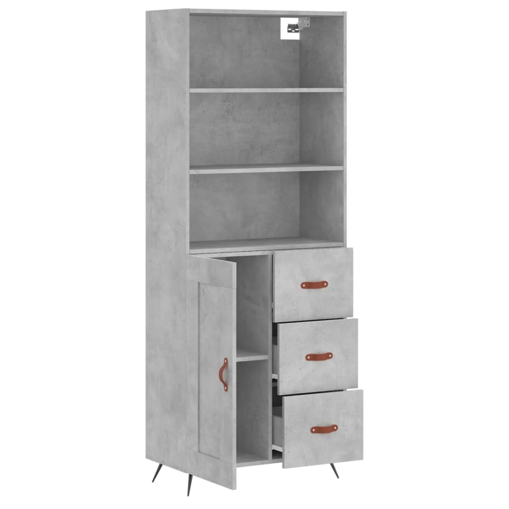 vidaXL Single Door 3 Drawer 3 Shelf Concrete Grey Highboard Image 4