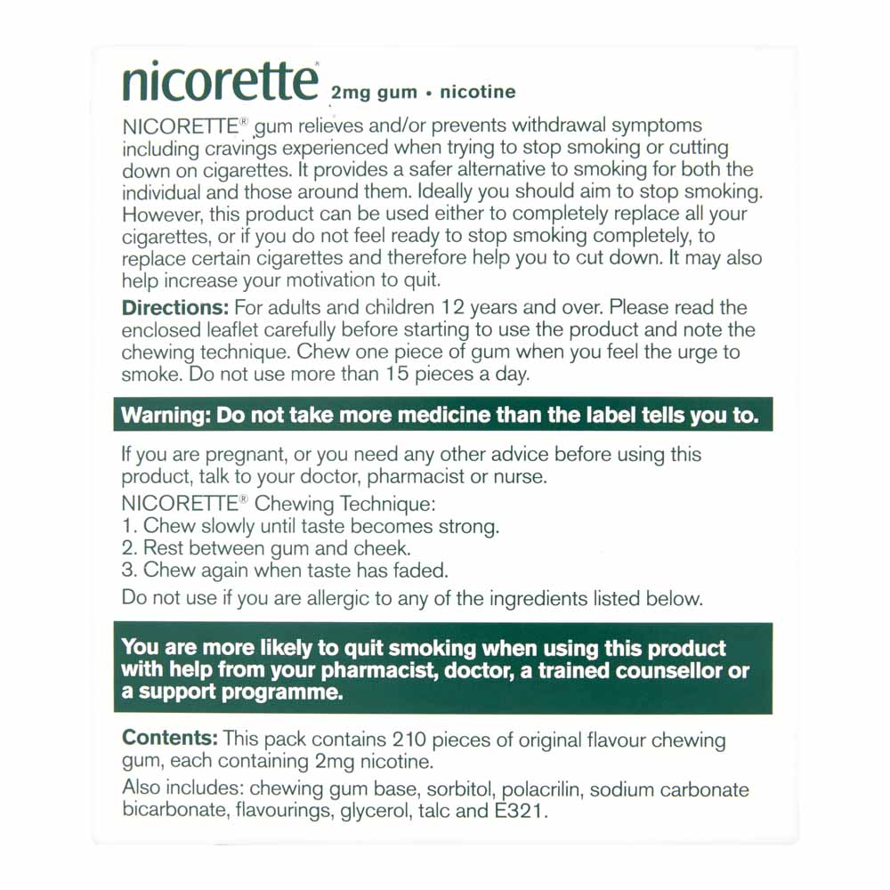 Nicorette Original Chewing Gum 2mg 210 pieces Image 2