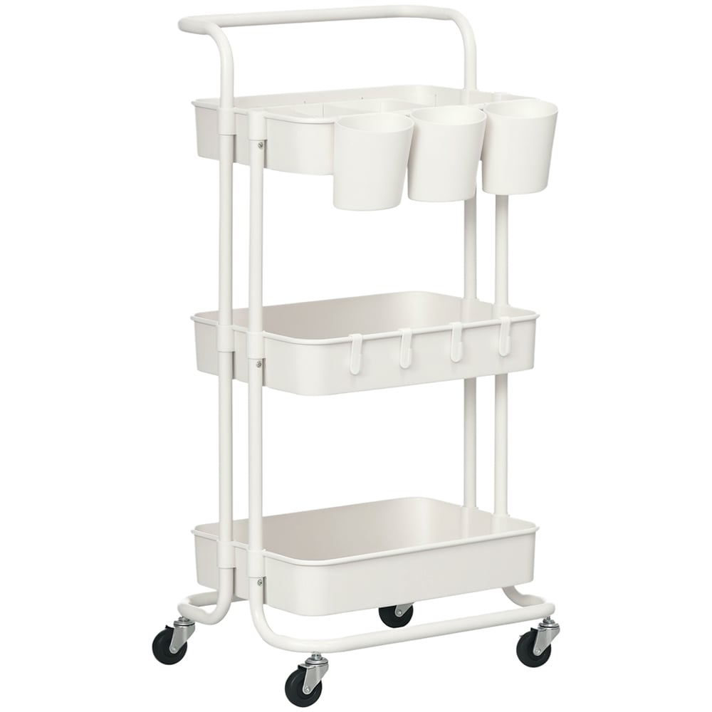 HOMCOM 3-TierWhite Utility Cart Image 1