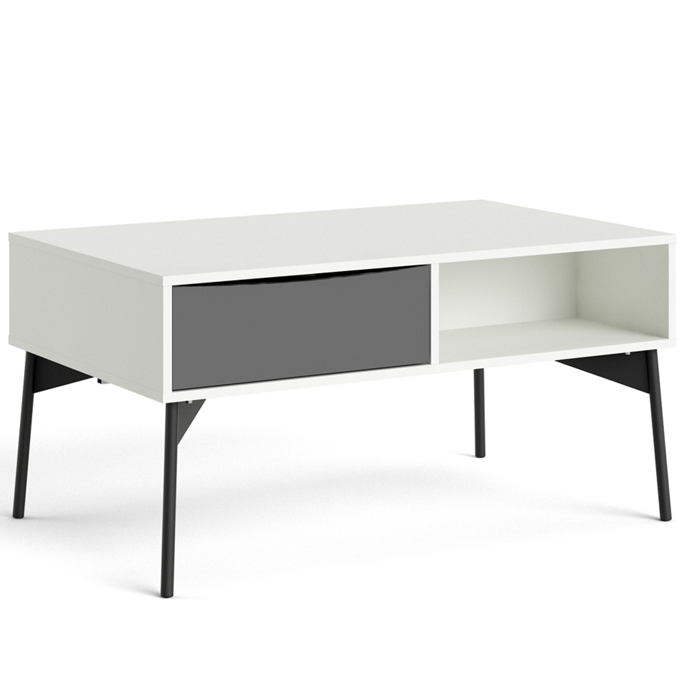 Florence Fur Single Drawer White and Grey Coffee Table Image 2