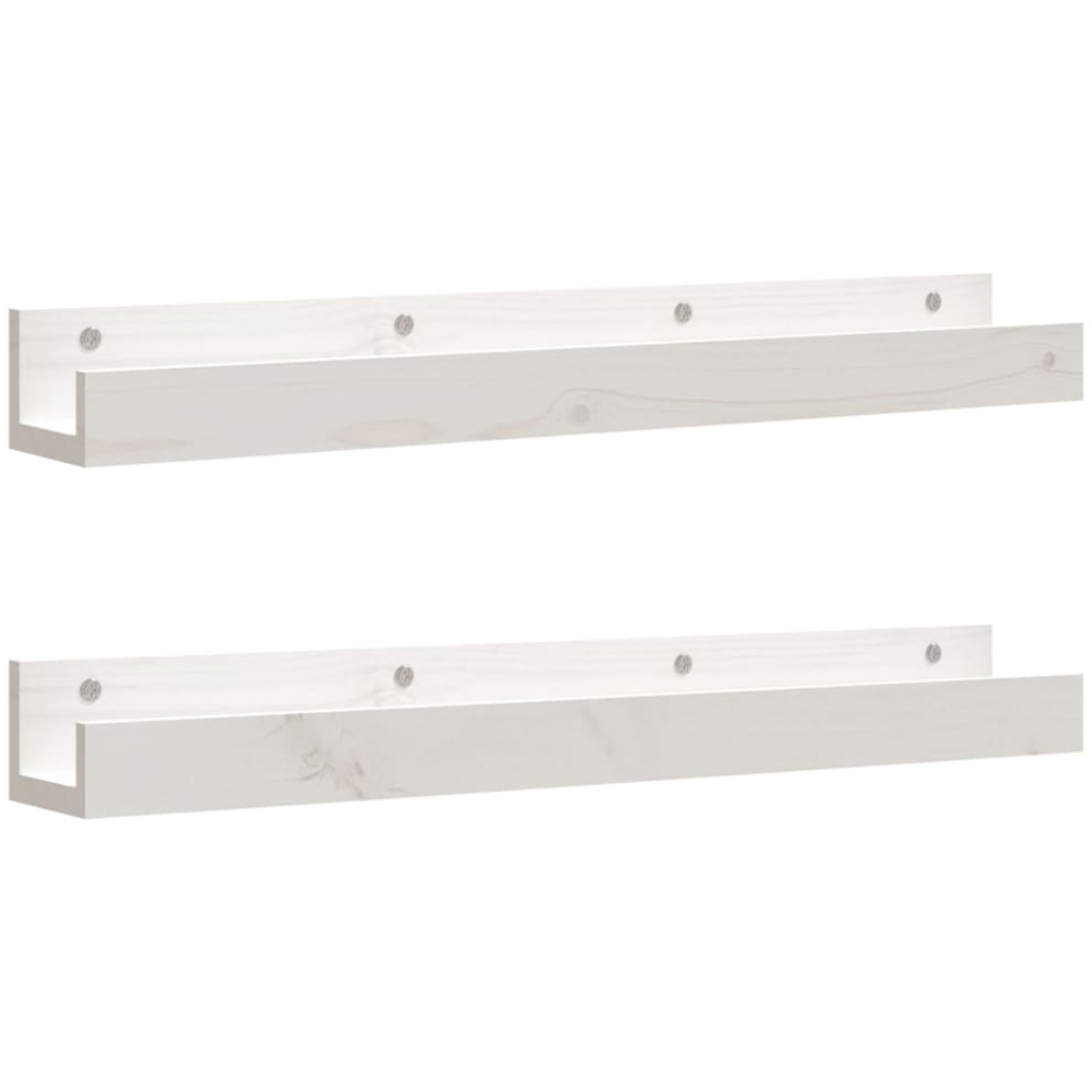 vidaXL 80cm Set of 2 White Solid Pine Wood Floating Wall Shelf Image 2
