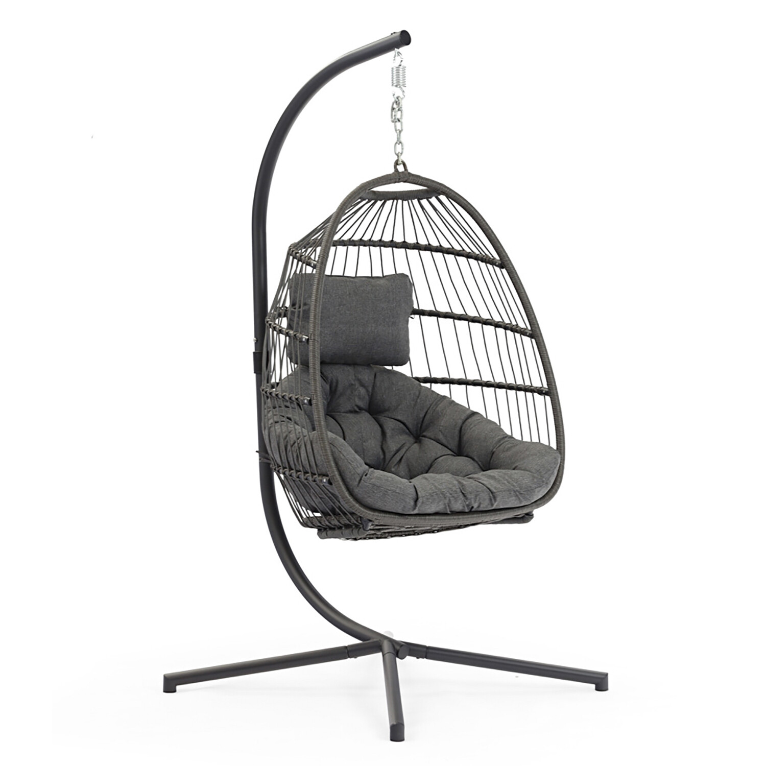 New Hampshire Dark Grey Foldable Hanging Egg Chair with Cushions Image 6