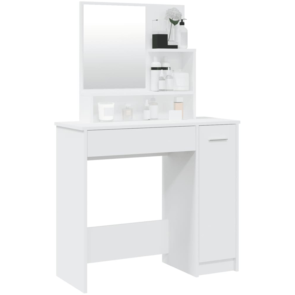 vidaXL Single Door Single Wide Drawer White Dressing Table with Mirror Image 4