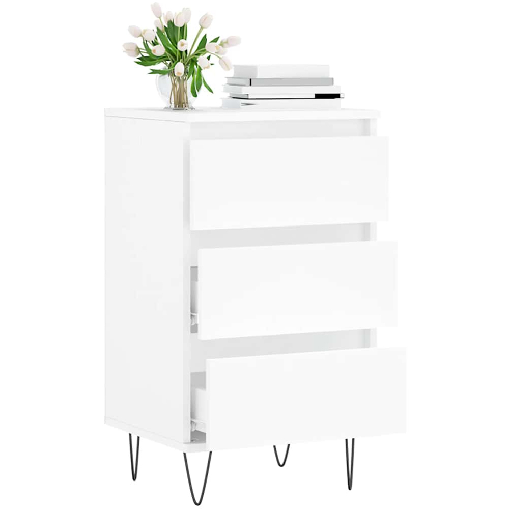 vidaXL 3 Drawer White Sideboard with Metal Legs Image 4
