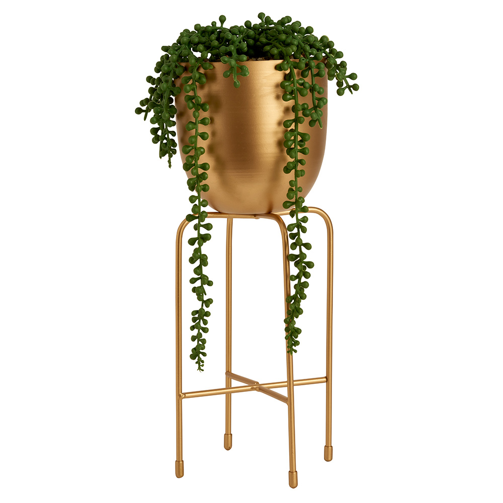 Wilko Gold Stand With Faux Hanging Plant Image 1