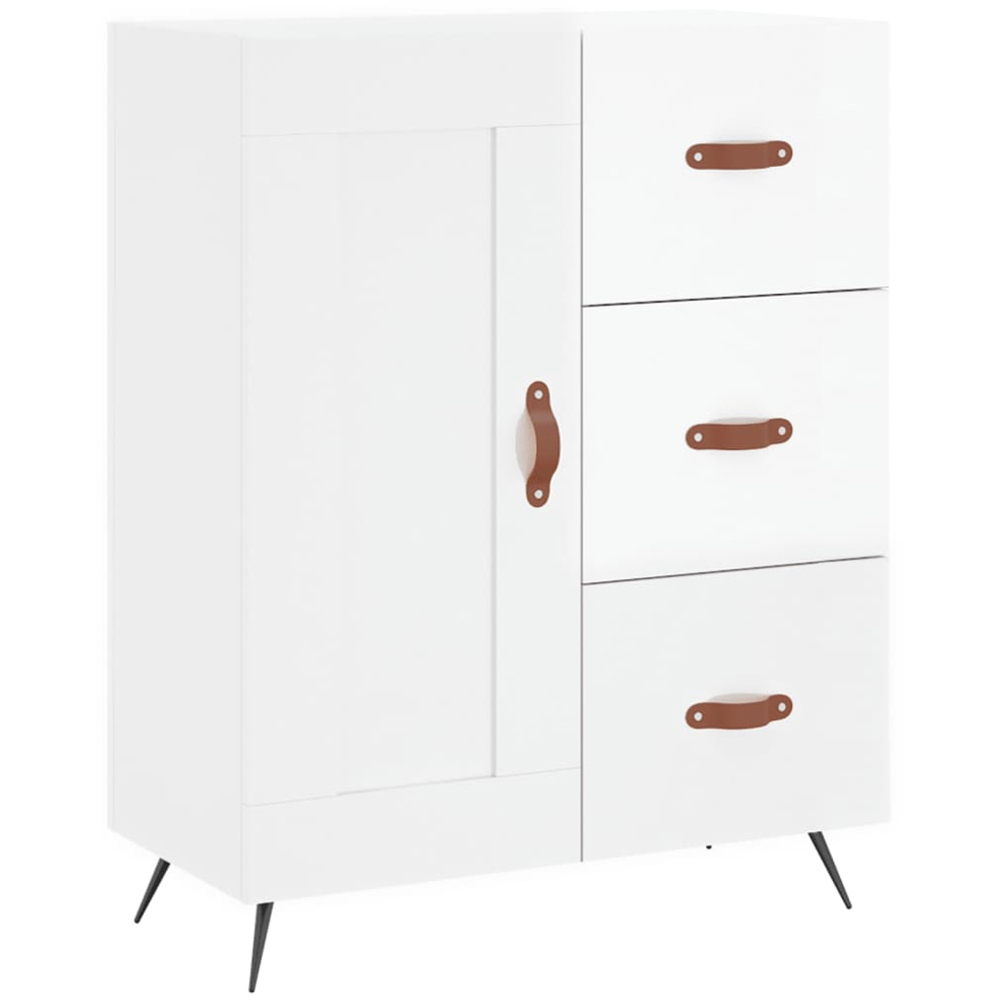 vidaXL Single Door 3 Drawer High Gloss White Sideboard Image 2