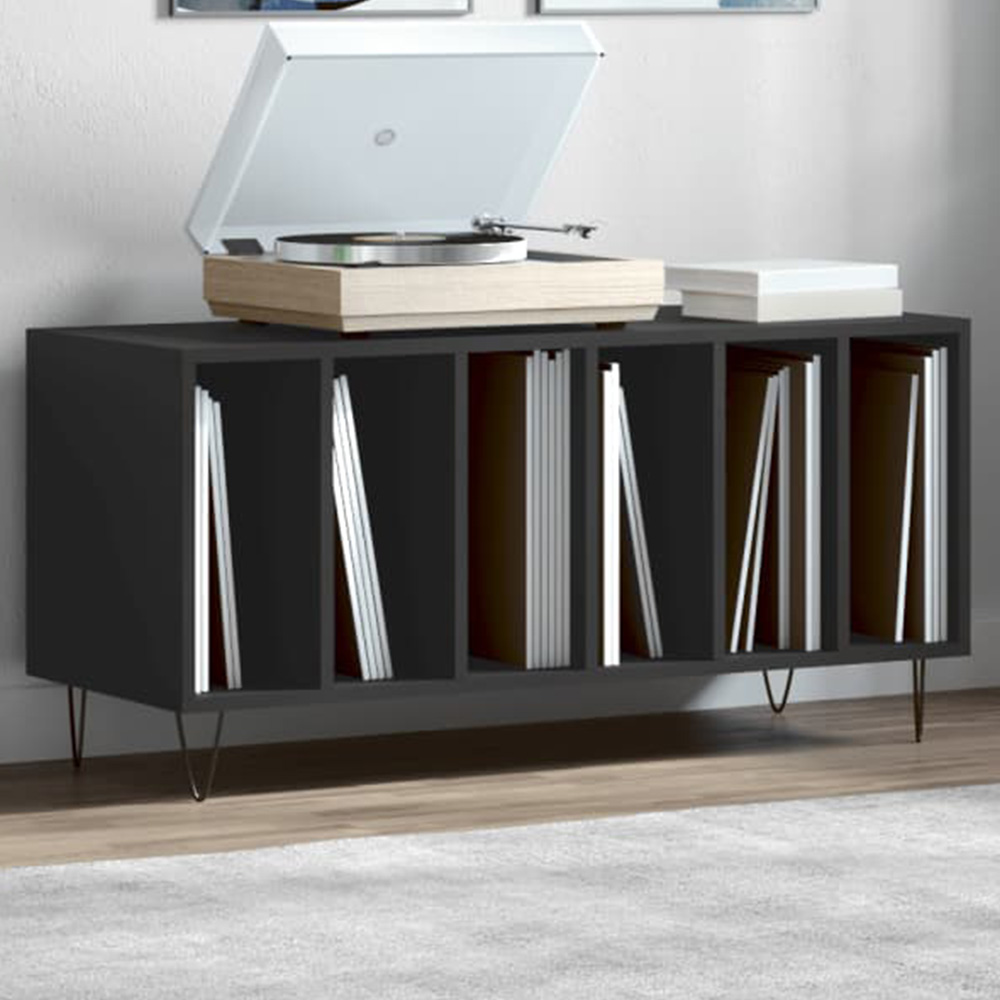 vidaXL 6 Shelf Black Record Cabinet Image 1