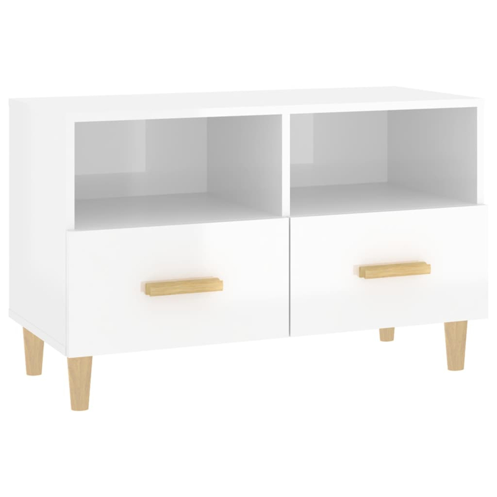 vidaXL 2 Drawer 2 Shelf High Gloss White TV Cabinet Image 2