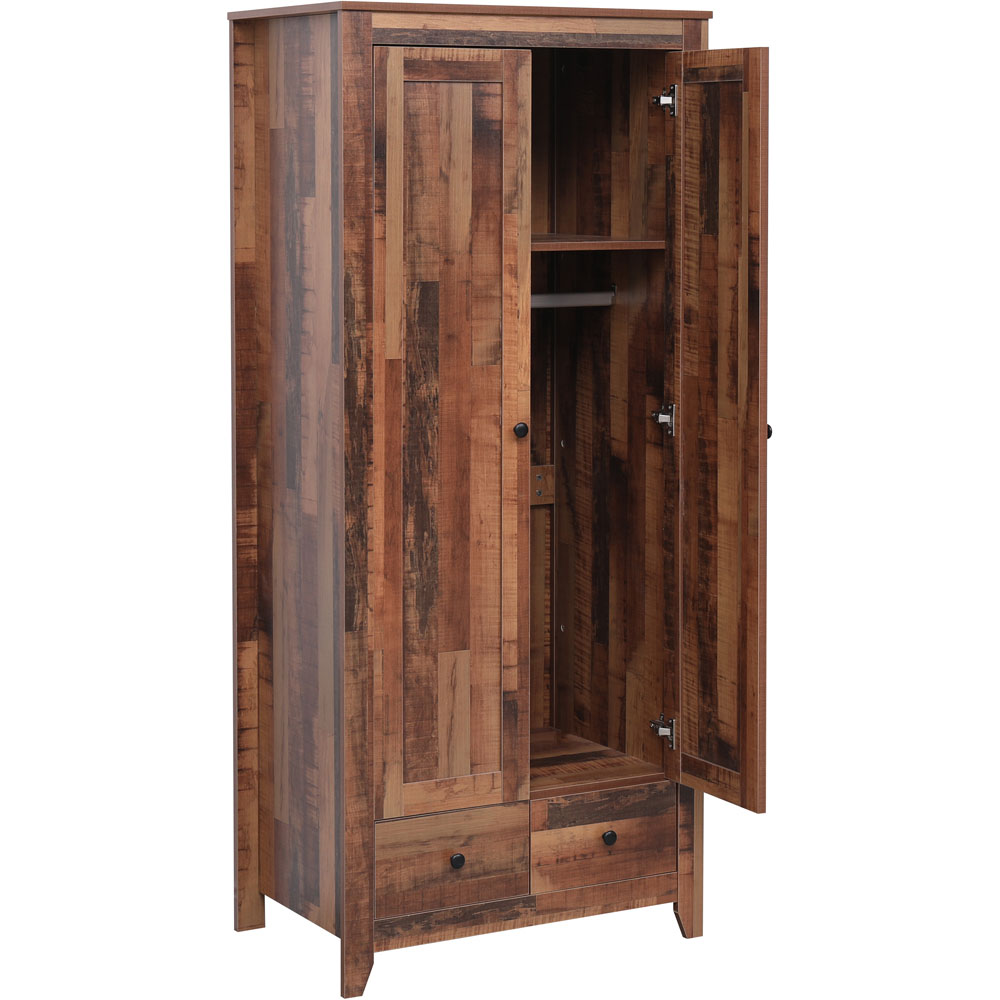 FurnitureHMD 2 Door 2 Drawer Industrial Style Wooden Wardrobe Image 4