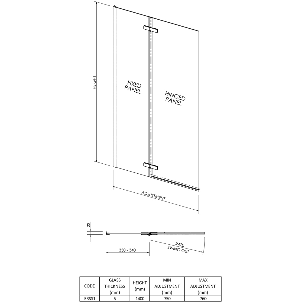 nuie Ella Satin Chrome Square Hinged Bath Screen 750mm Image 4