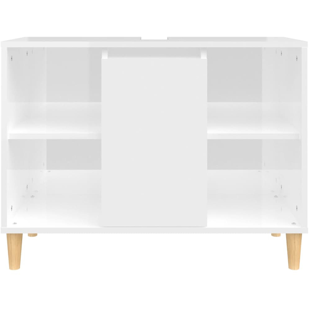 vidaXL Single Door 4 Open Shelf High Gloss White Bathroom Sink Cabinet Image 3