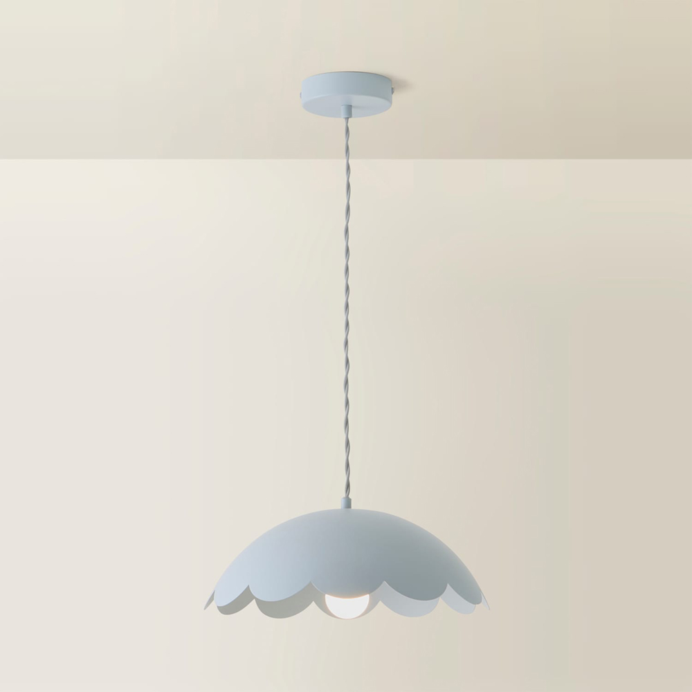 ValueLights Millie Powder Blue Scallop Shade Pendant Light with Bulb Image 5