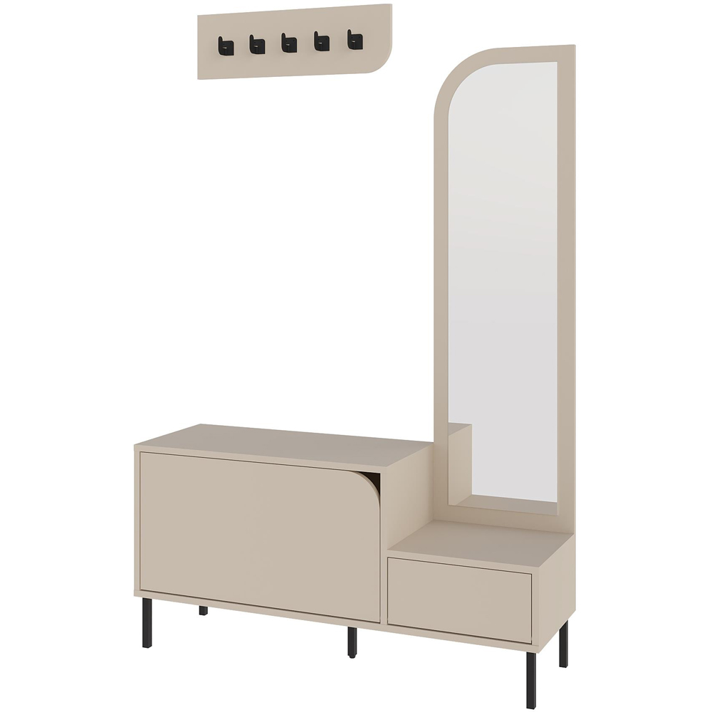 Decortie Mila 2 Door Sandstone Shoe Cabinet with Mirror and 5 Hook Hanger Image 2
