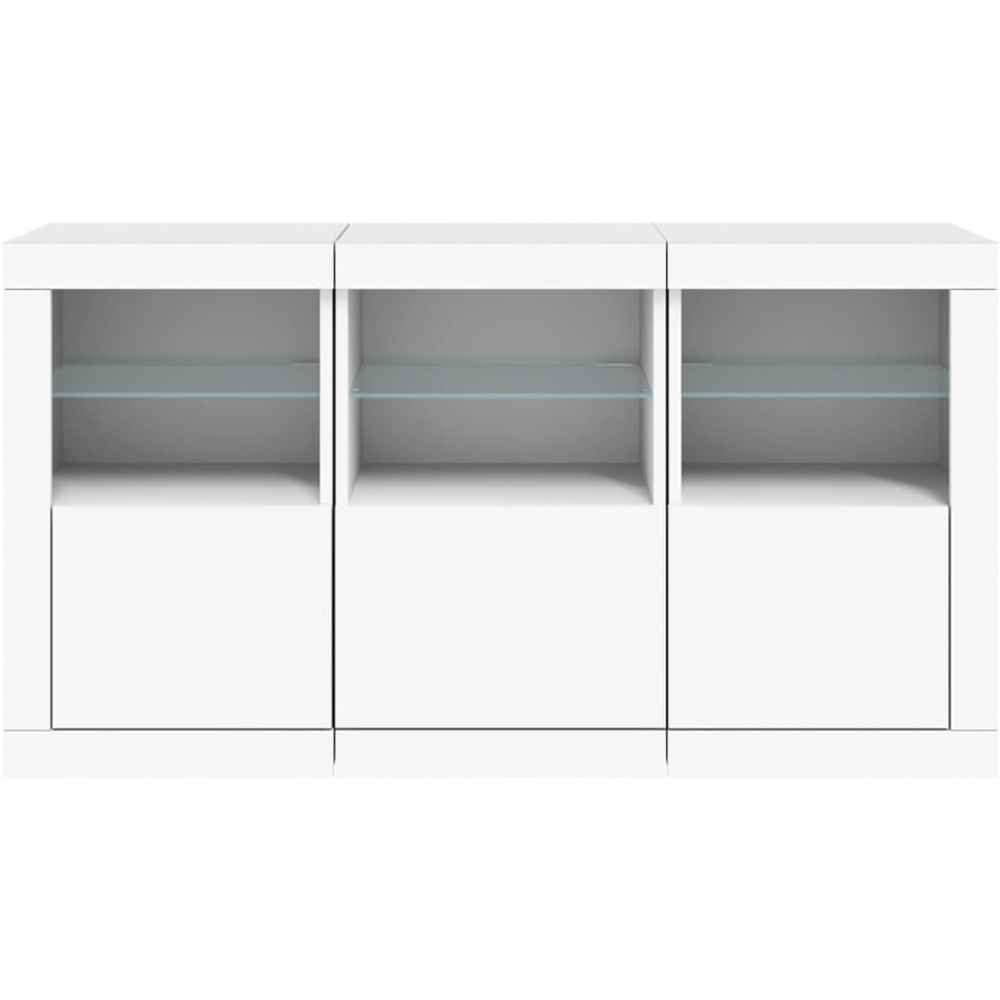 vidaXL 3 Door 6 Shelf White LED Sideboard Set of 3 Image 4