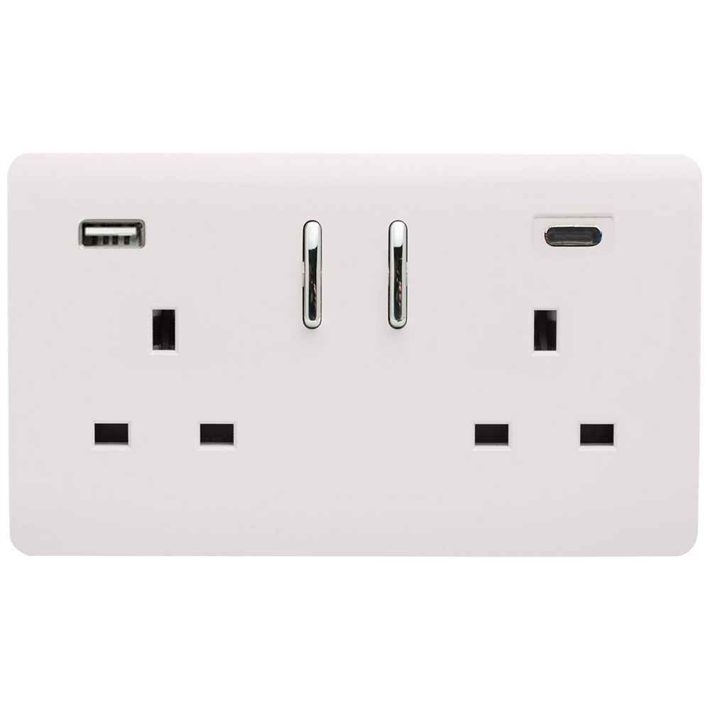 Trendi Switch 2 Gang 13amp 2 Port USB Ice White Switched Plug Socket Image 1