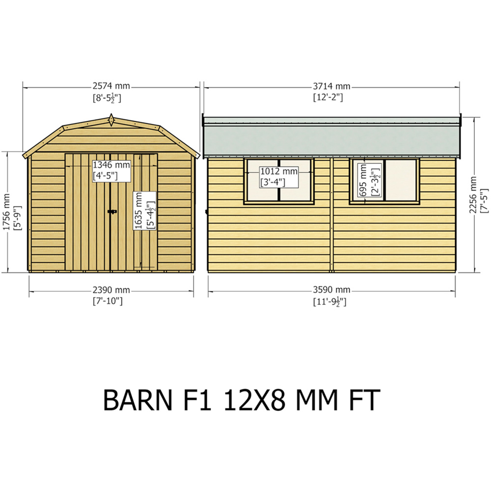 Shire Barn 12 x 8ft Double Door Shiplap Apex Garden Shed Image 7