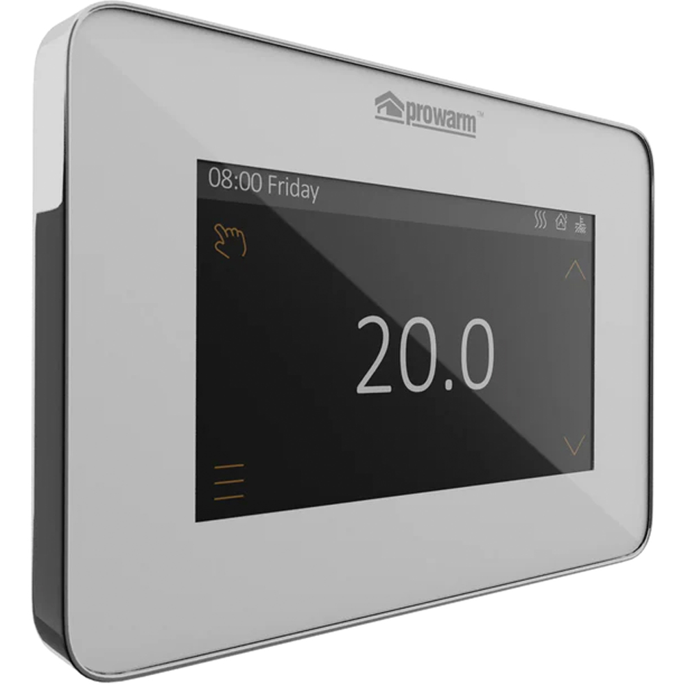 ProWarm Touchscreen E White Chrome WiFi V2 Electric and Water Thermostat Image