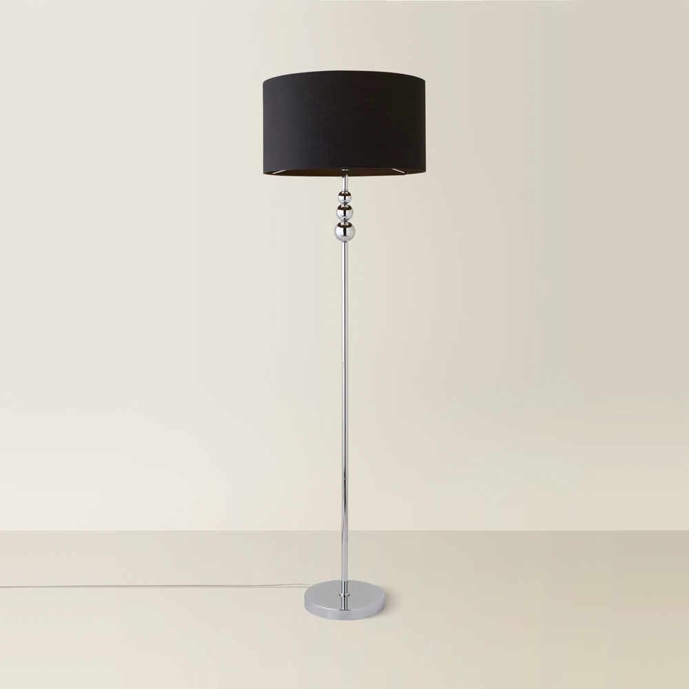 ValueLights Marissa Black Fabric Drum Shade LED Floor Lamp Image 5