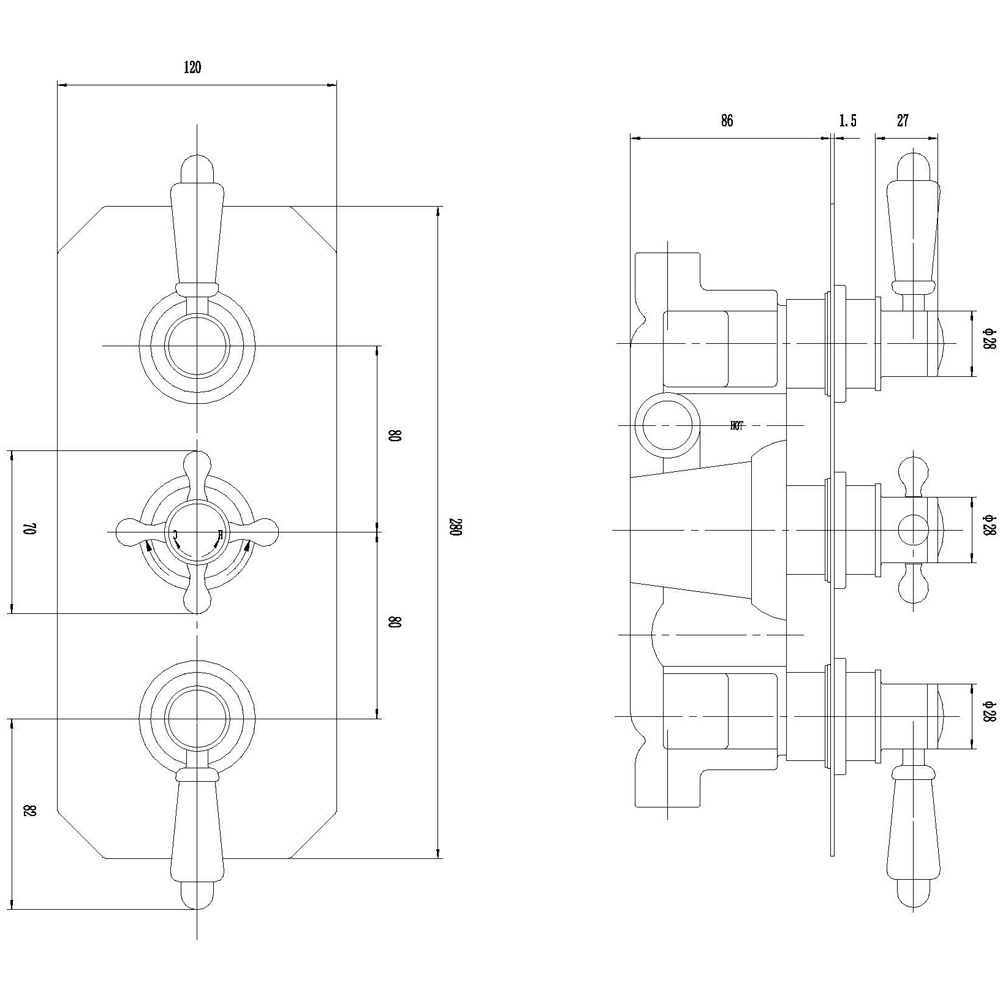 nuie Chrome Triple Thermostatic Shower Valve Image 2