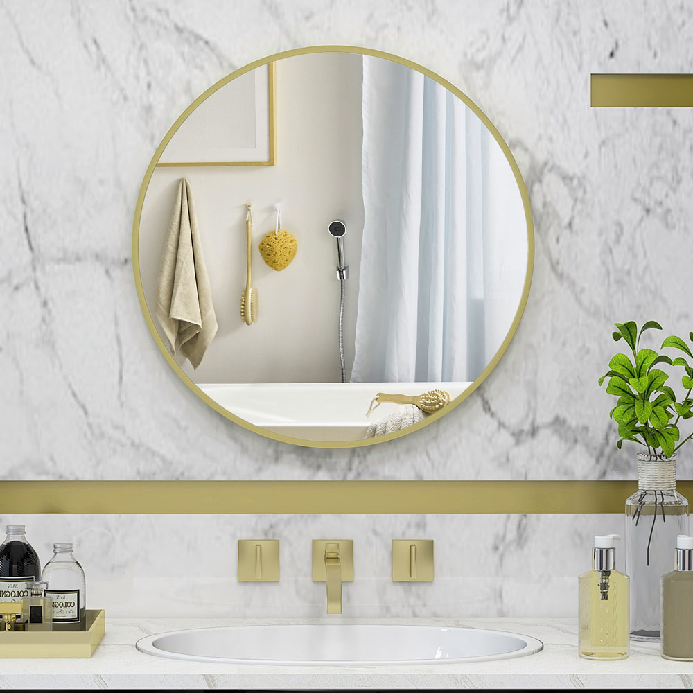 HOMCOM Gold Frame Wall Mounted Round Bathroom Mirror 60 x 60cm Image 2
