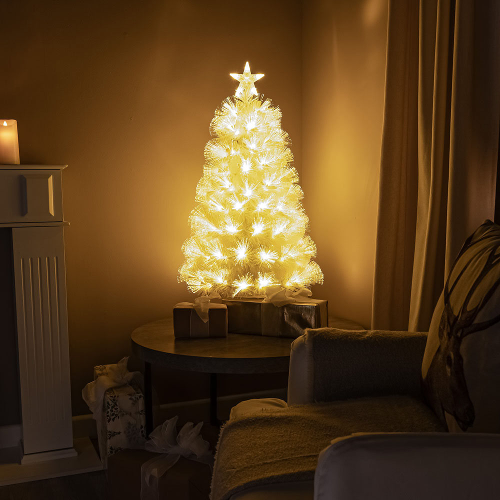 The Christmas Centre 130 Warm White LED Pre-Lit White Fibre Optic Artificial Xmas Tree 4ft Image 2